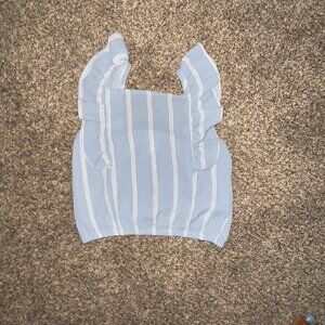Heart and Arrow Girls Blue White Stripe Ruffle Sleeve Crop Top Size 10/12 P2P 13